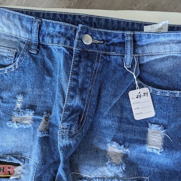 Women's High Rise Distressed Blue Jeans 49ers - Picture 4 of 9